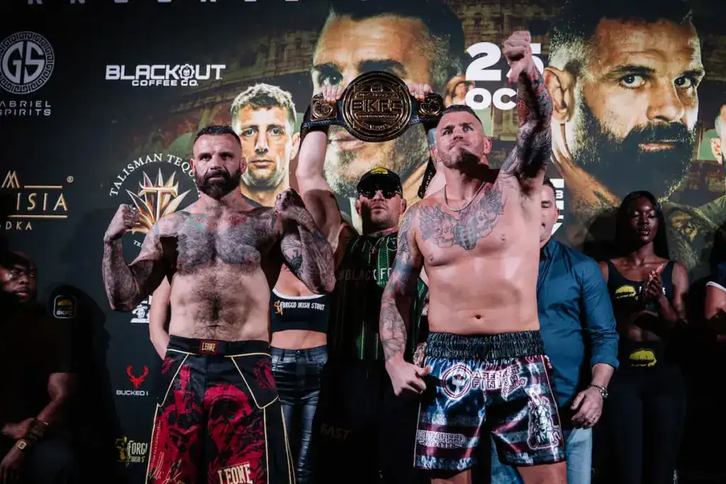 Alessio Sakara e Chris Camozzi alla cerimonia del peso di BKFC 83 a Roma